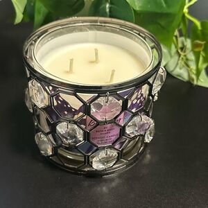 BBW Butterfly 3 Wick Candle + Sleeve  Crystal Hexagon Metal Holder Set